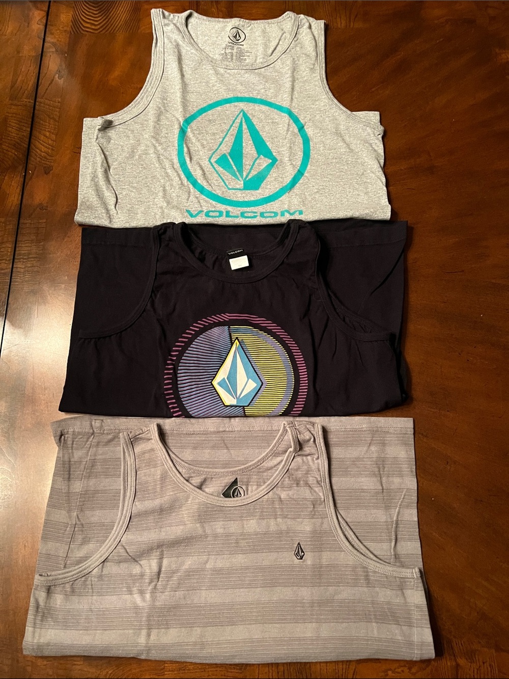 Volcom Kids 3-Pack Tank Tops in Grey, Black & Teal Accents